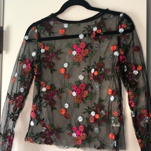 Floral mesh long sleeve shirt